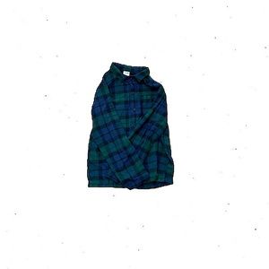 Lands End Green and blue flannel button down shirt